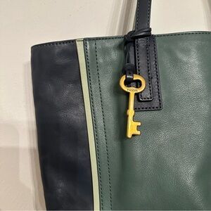 Fossil Emma leather tote arctic mist aqua